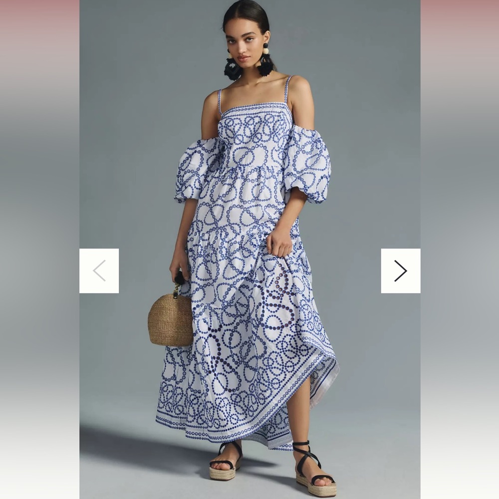 By Anthropologie Puff Sleeve Eyelet Dress